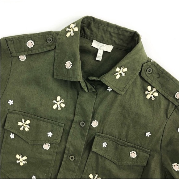 Joie bead embellished military olive green Hayfa shirt button down top XS - Picture 3 of 12
